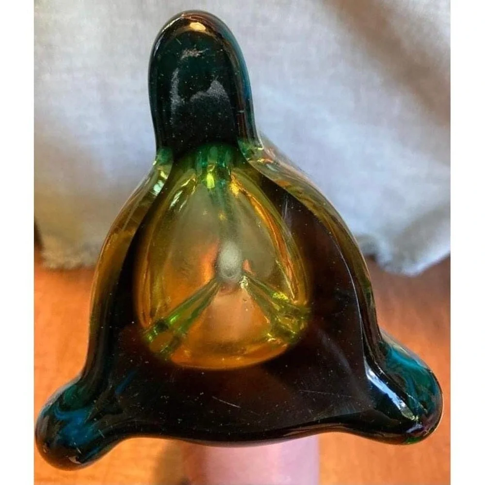 Blue and Gold 3 Lobed Jagged Flame Top Vase 12-1/4